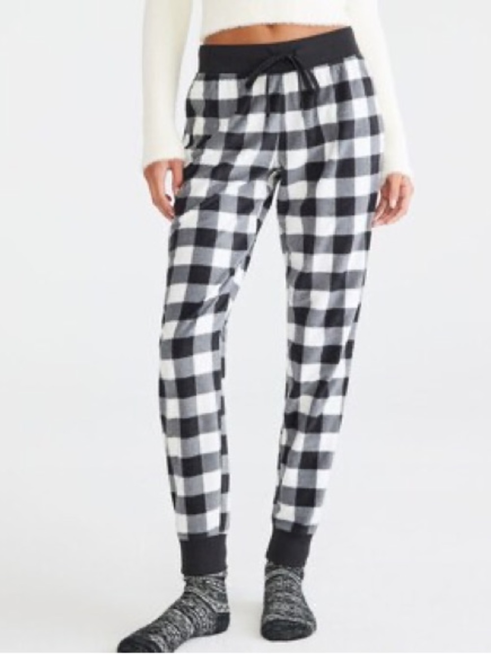 Aeropostale Gray Black Buffalo Plaid Polyfleece Sleep Joggers Sz XS Clean Girl